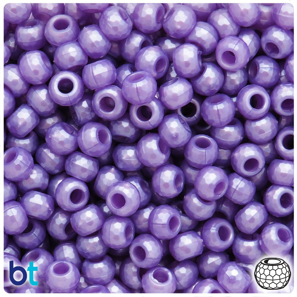 BeadTin Light Purple Pearl 9mm Faceted Barrel Plastic Pony Beads (500pcs)