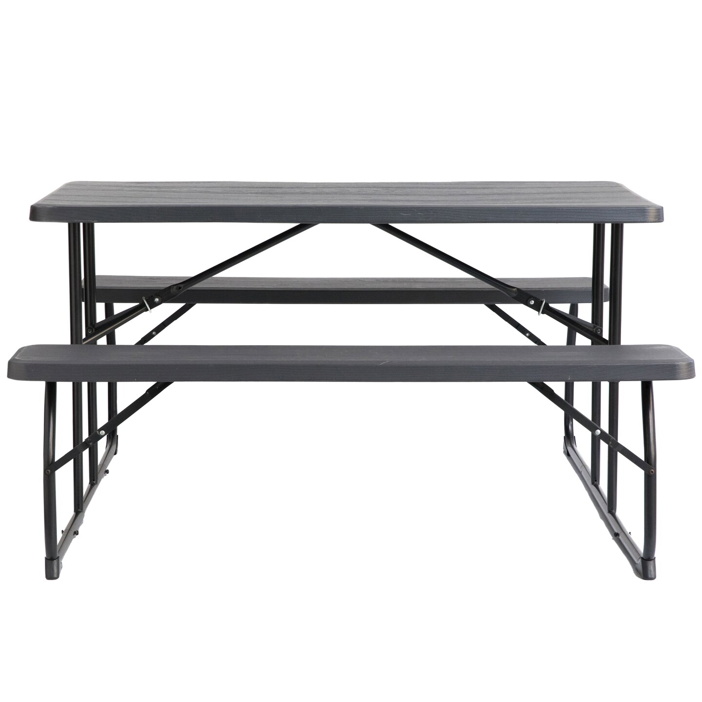 Gray Outdoor Foldable Woodgrain Portable Picnic Table Set, 5 Feet Long