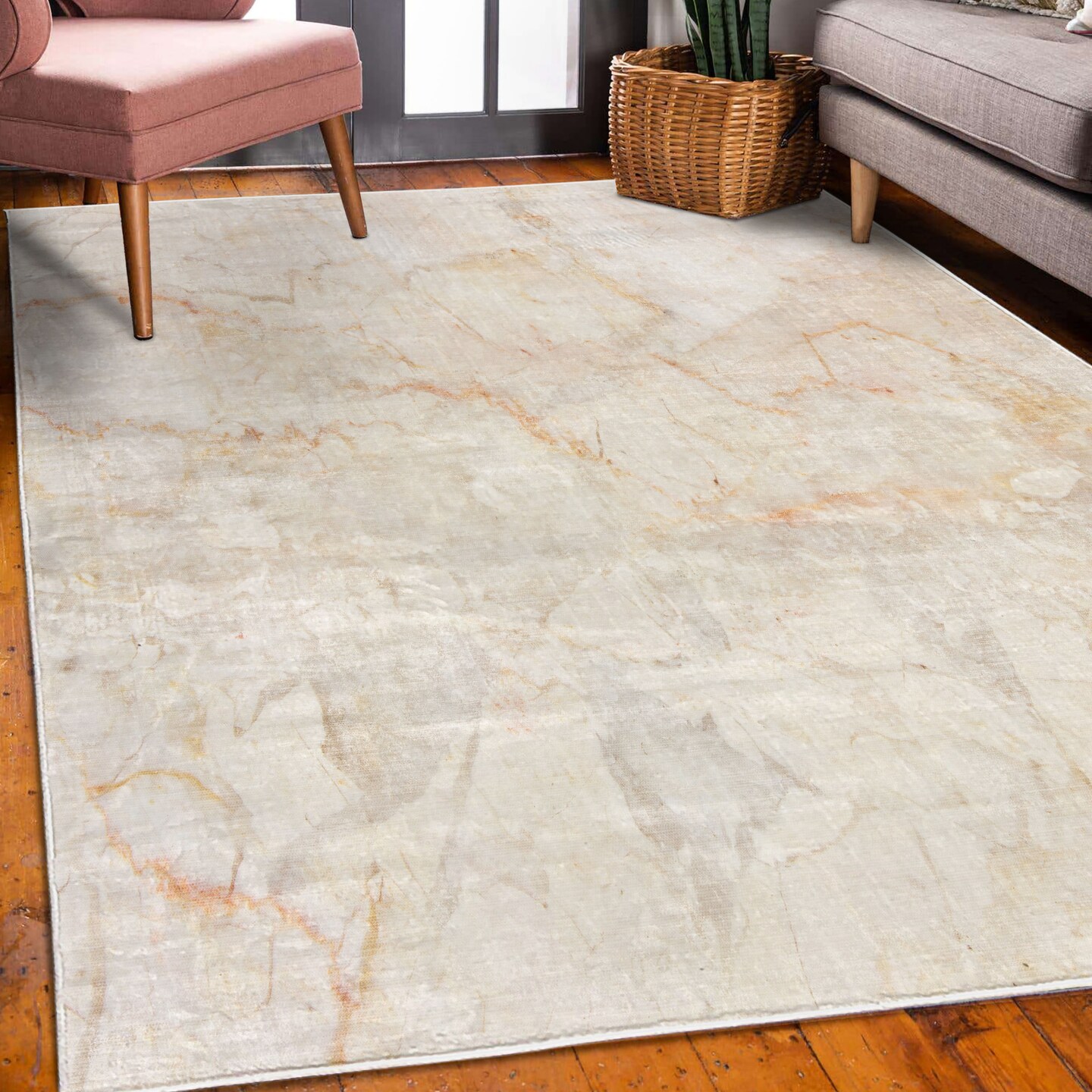 Ambesonne Marble Print Decorative Rug, Mine Pattern Design Natural Fractures Realistic Stained Surface Art, Quality Carpet for Bedroom Dorm and Living Room, Orange Sand Brown