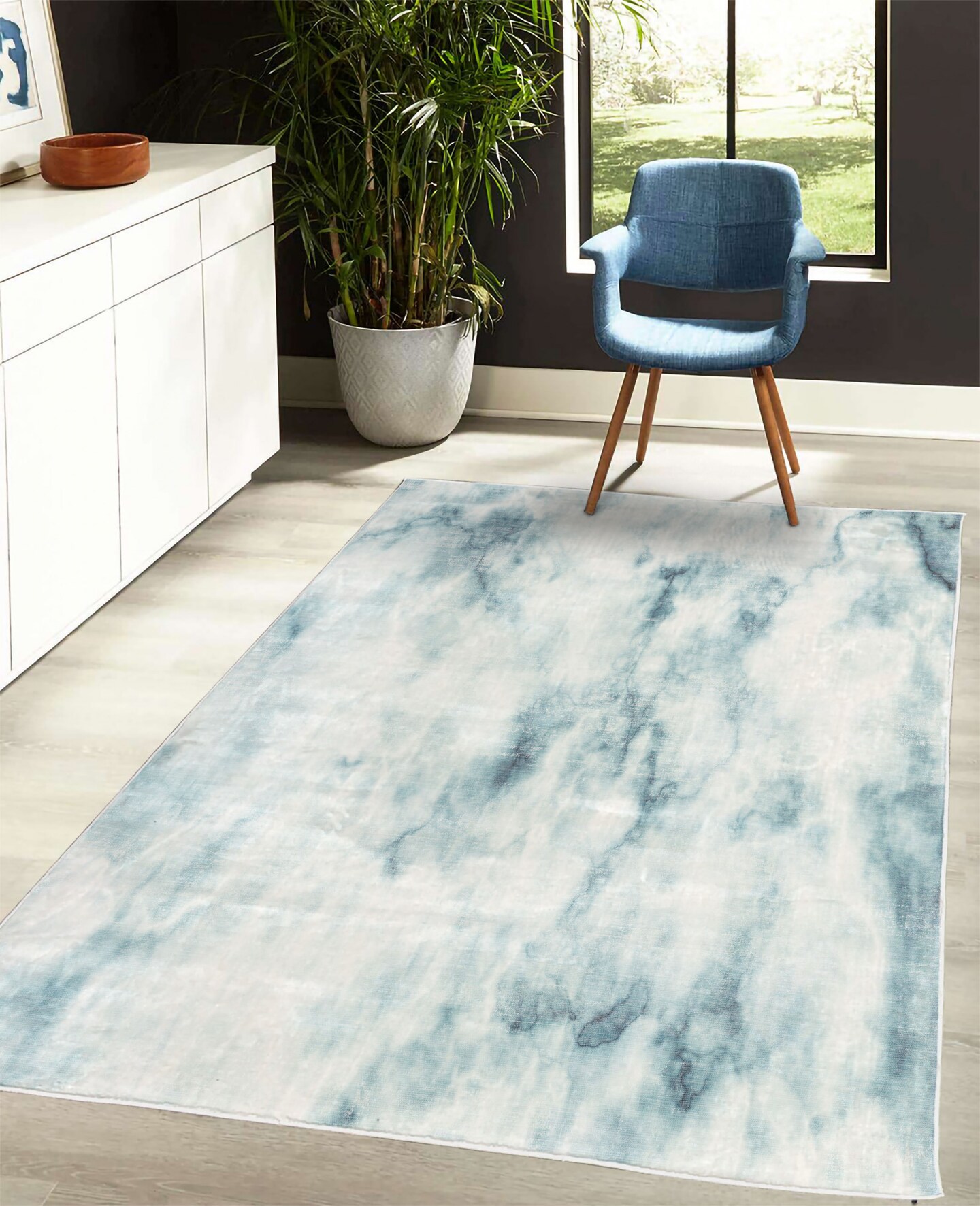 Ambesonne Nature Decorative Rug, Fluffy Cloud Skyline Like Marble Motif Grunge and Retro Features Artwork Image Print, Quality Carpet for Bedroom Dorm and Living Room, Turquoise