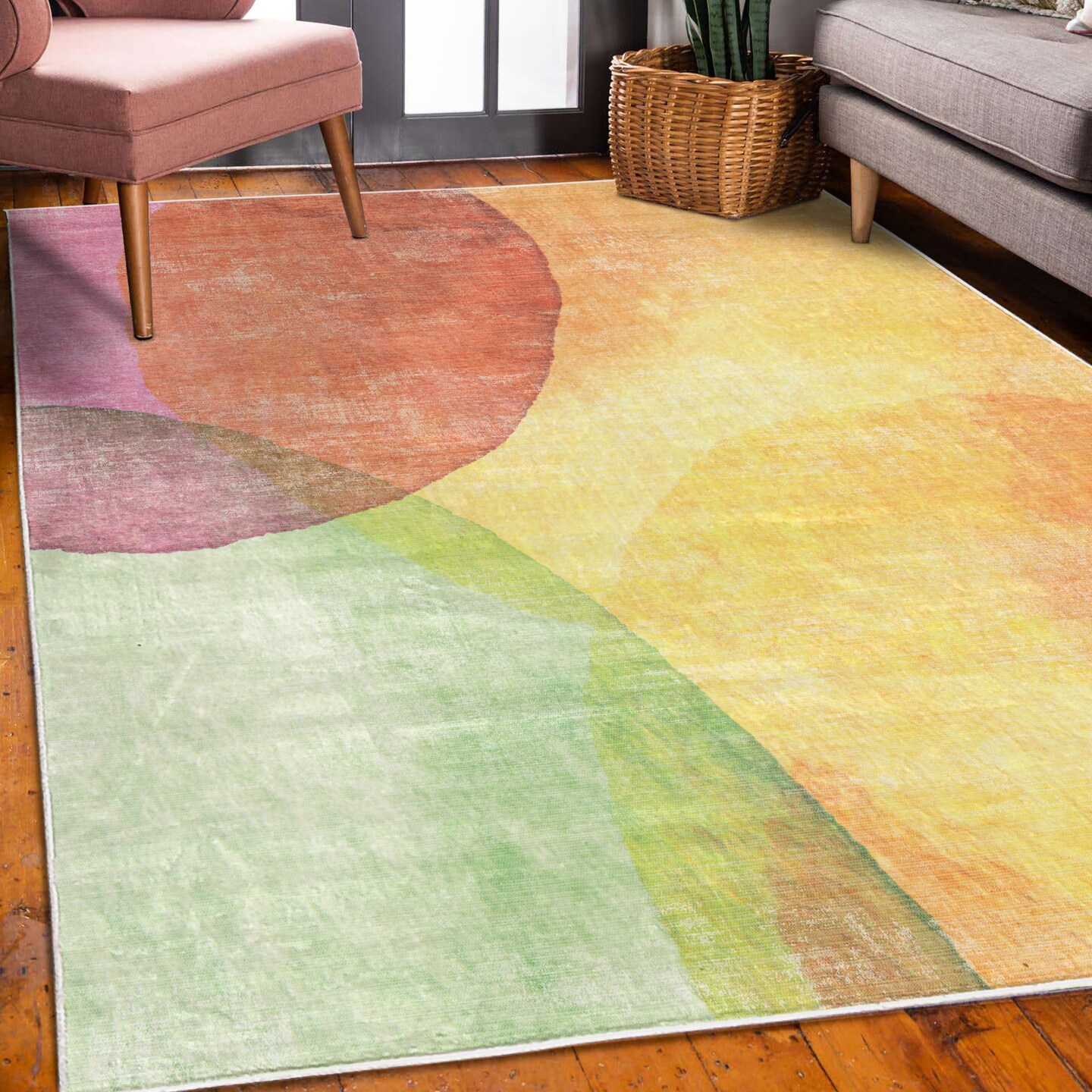 Ambesonne Abstract Decorative Rug, Abstract Watercolor Painted Paper Style in Modern Art Design Print, Quality Carpet for Bedroom Dorm and Living Room, Yellow Lime Green Orange