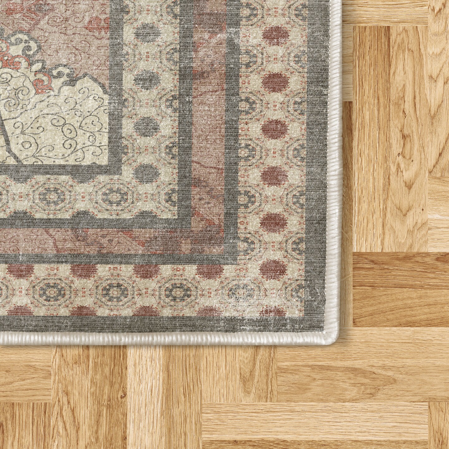 Ambesonne Bohemian Decorative Rug, Rustic Look Symmetric and Geometric Motif Rounds Boho Petals Inspired Art, Quality Carpet for Bedroom Dorm and Living Room, Eggshell Pale Rust
