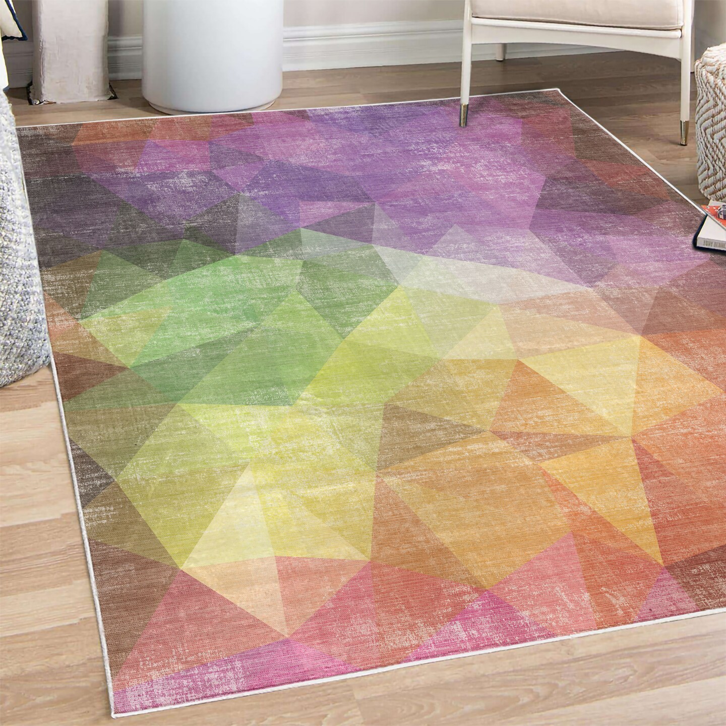Ambesonne Abstract Decorative Rug, Colorful Geometric Shapes Triangular Polygons Creative and Surreal Style of Print, Quality Carpet for Bedroom Dorm and Living Room, Multicolor