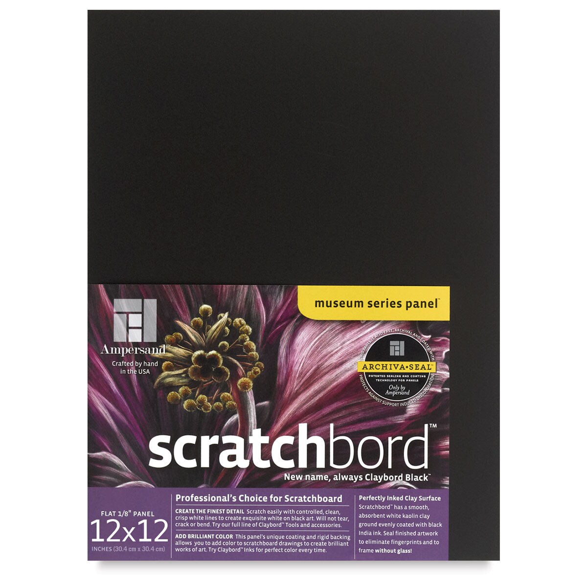 Ampersand Claybord Scratchbord - 12&#x22; x 12&#x22;, 1/8&#x22; Thick, Black