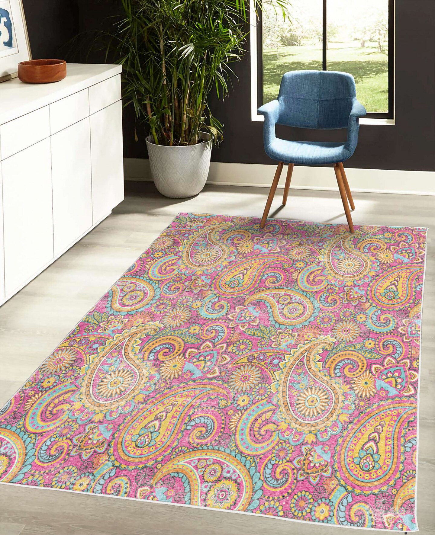Ambesonne Paisley Decorative Rug, Mandala Florals Based on Traditional Eastern Oriental Pastel Color Graphic Design, Quality Carpet for Bedroom Dorm and Living Room, Multicolor