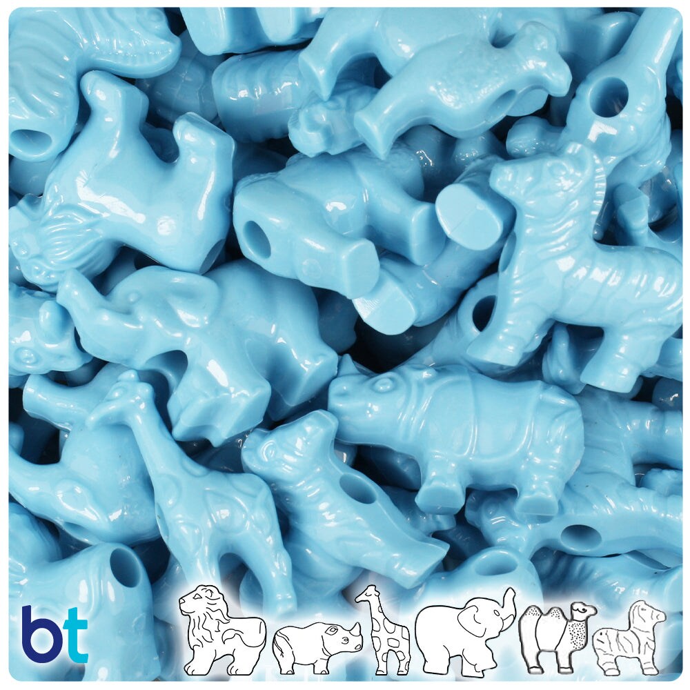 BeadTin Baby Blue Opaque Safari Animal Plastic Pony Beads (2oz)