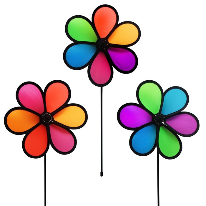 In the Breeze 10 Inch Neon Flower Spinners - 3 Pack - Colorful Wind Spinners for your Yard and Garden