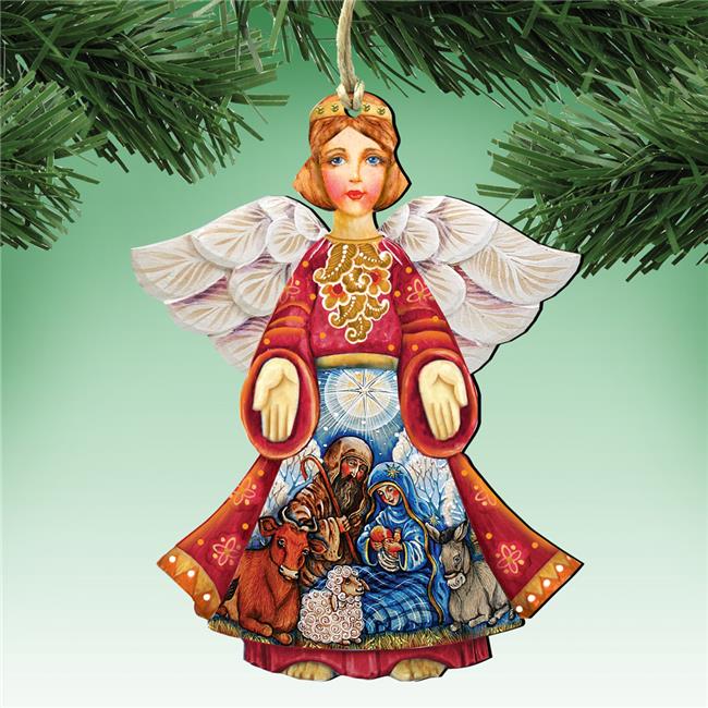 G.DeBrekht 8152722 18 x 24 in. Nativity Christmas Angel Wooden Christmas Ornament Set of 2