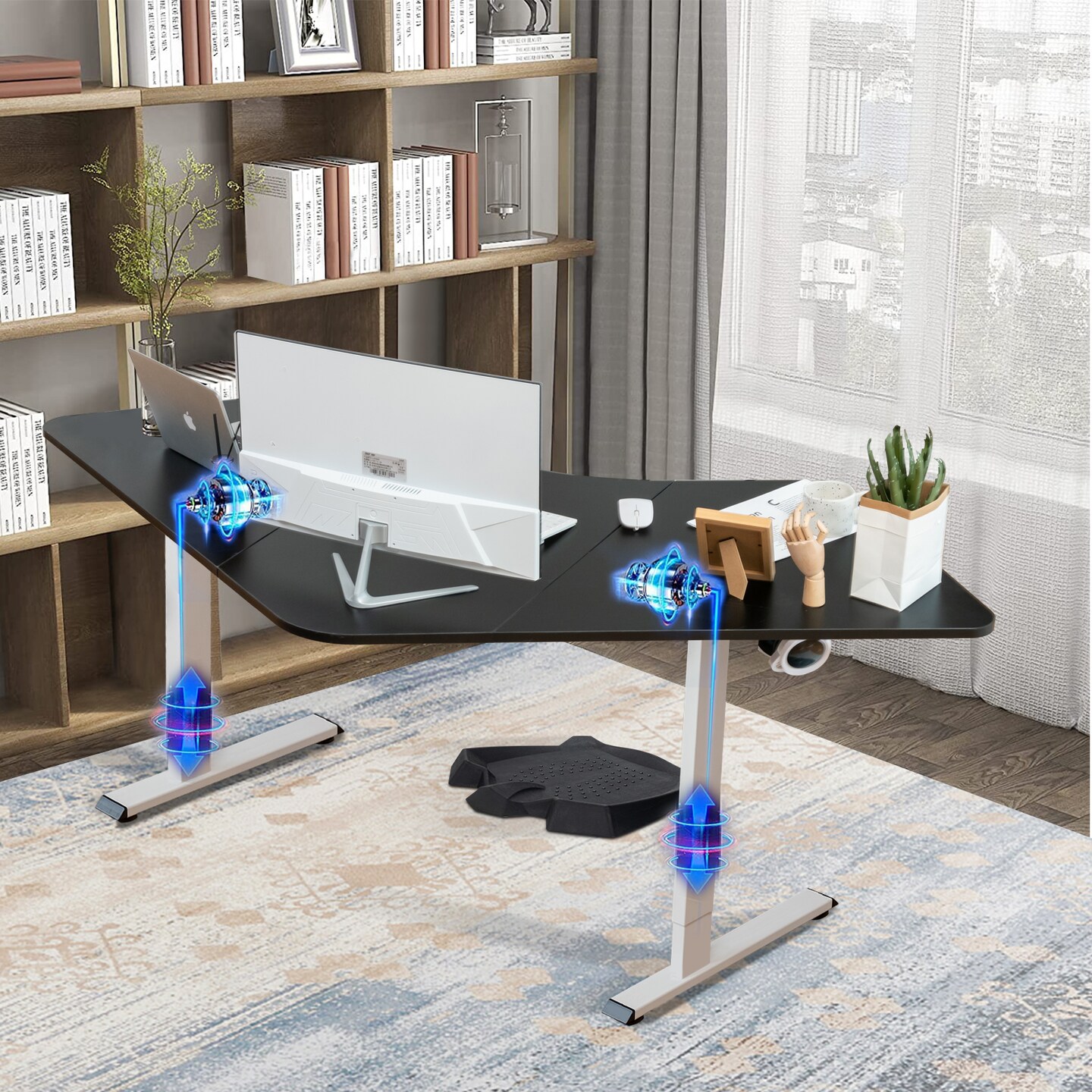 Costway Dual-motor L Shaped Standing Desk Ergonomic Sit Stand Computer Workstation Touch Control Panel Electric Height-adjustable Desk Home Office