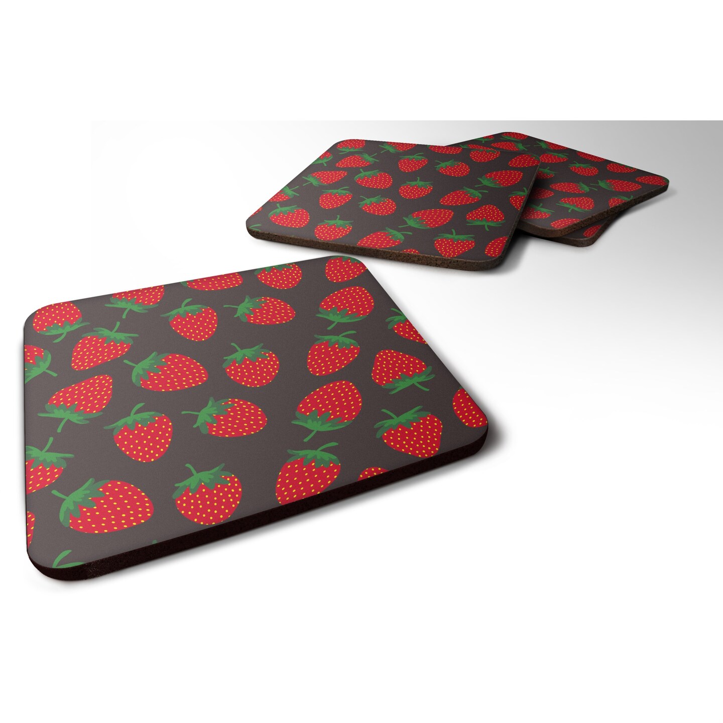 &#x22;Caroline&#x27;s Treasures Strawberries On Gray Foam Coaster Set of 4, 3.5, Multicolor&#x22;
