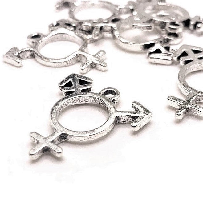 1, 4, 20 or 50 Pieces: Antique Silver Transgender Pride Symbol Pendant Charm, LGBTQIA+, Rainbow Pride