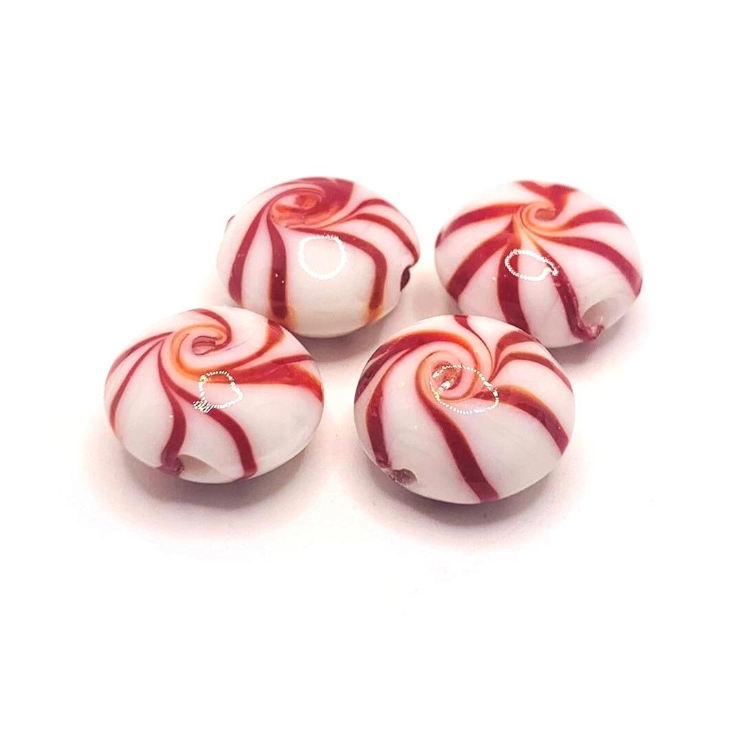 Mini Red & White Peppermint Candy Beads - Approx 50 pieces