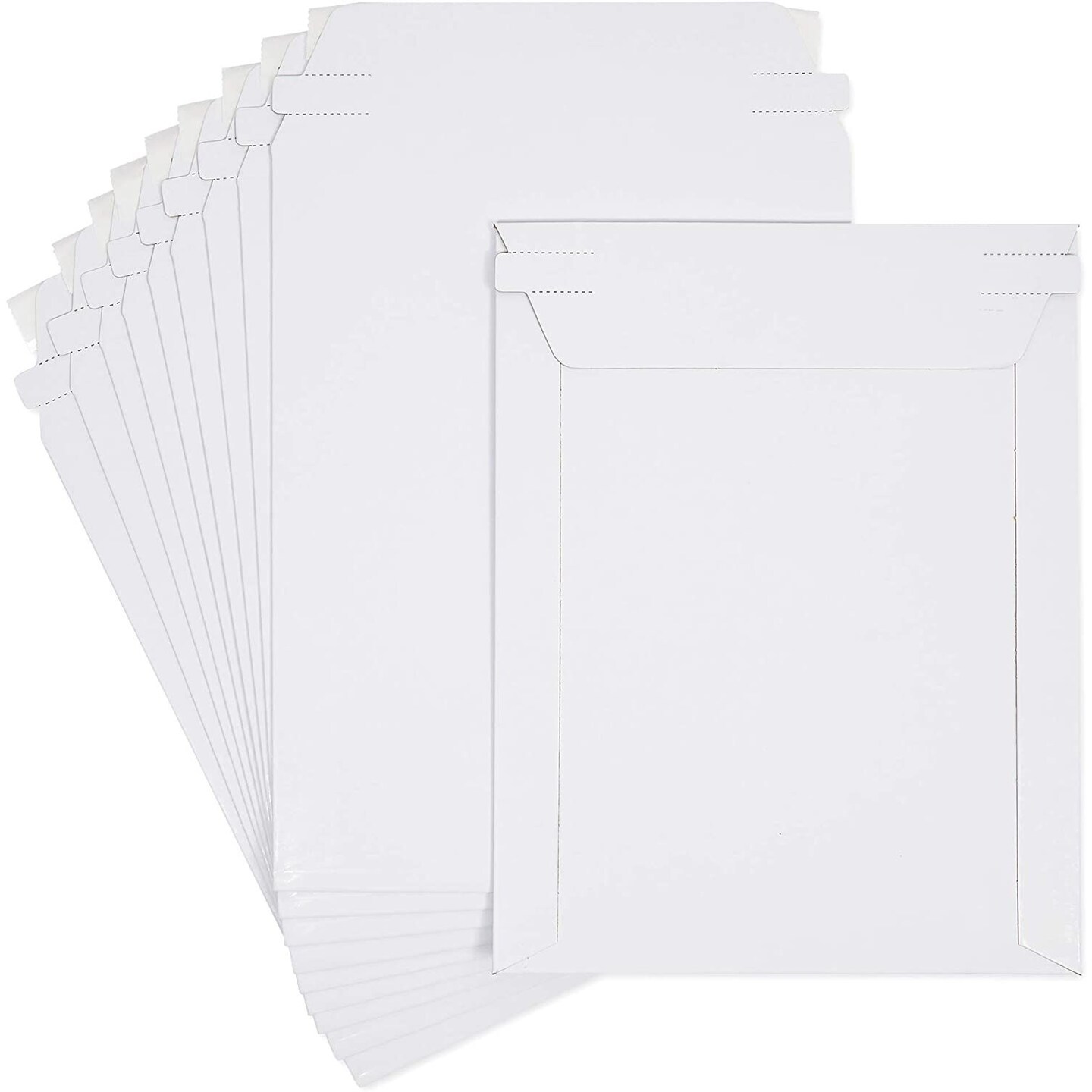 500 Pack 7x9 Rigid Mailers - 450 GSM Thick Self Adhesive Stay Flat Cardboard Envelopes for Shipping Photos, Documents, Collectible Trading Cards (White)