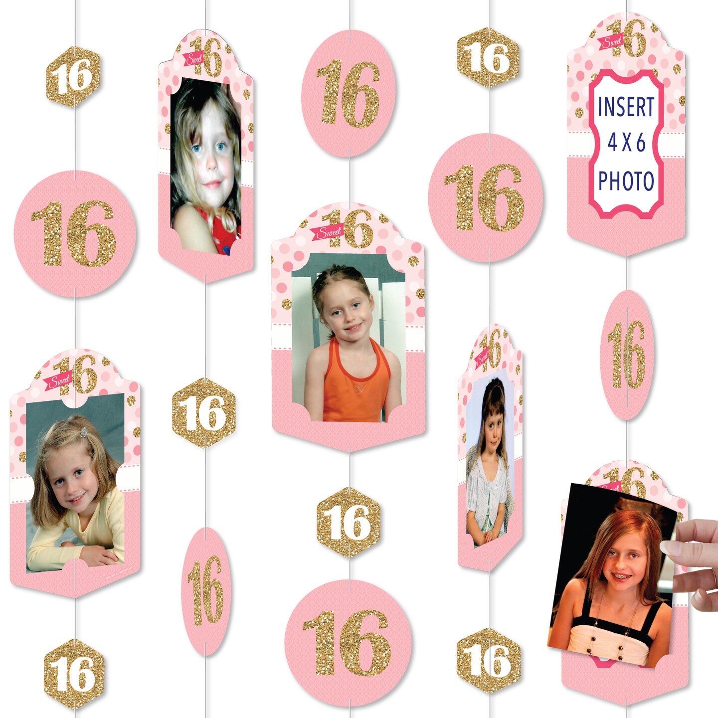Big Dot of Happiness Sweet 16 - 16th Birthday Party Vertical Photo Garland 35 Pieces
