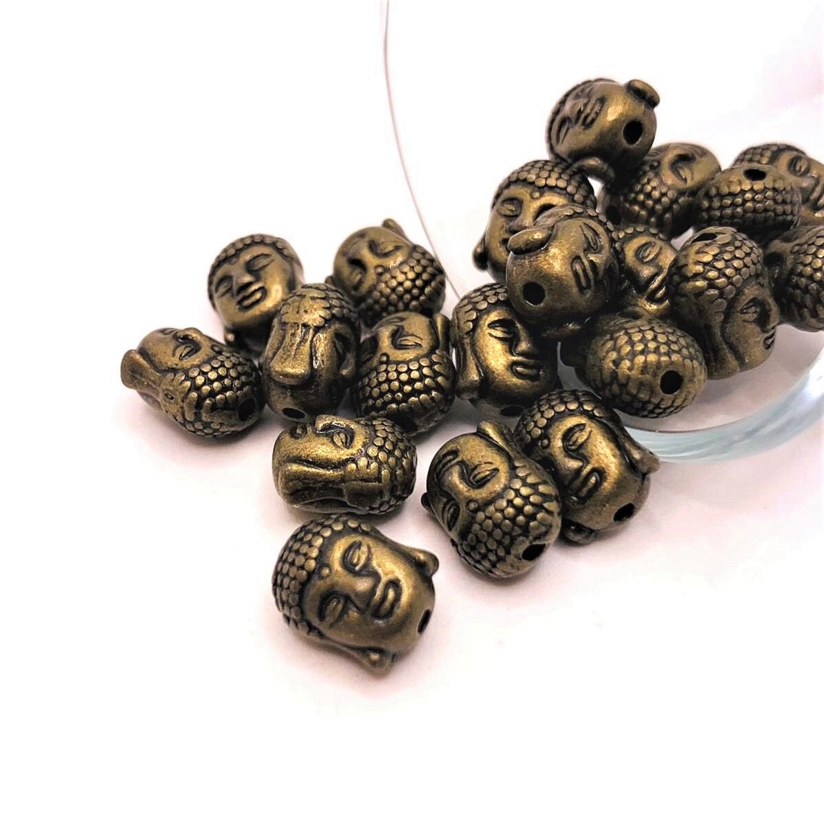4, 20 or 50 Pieces: Bronze Happy Buddha Head Beads