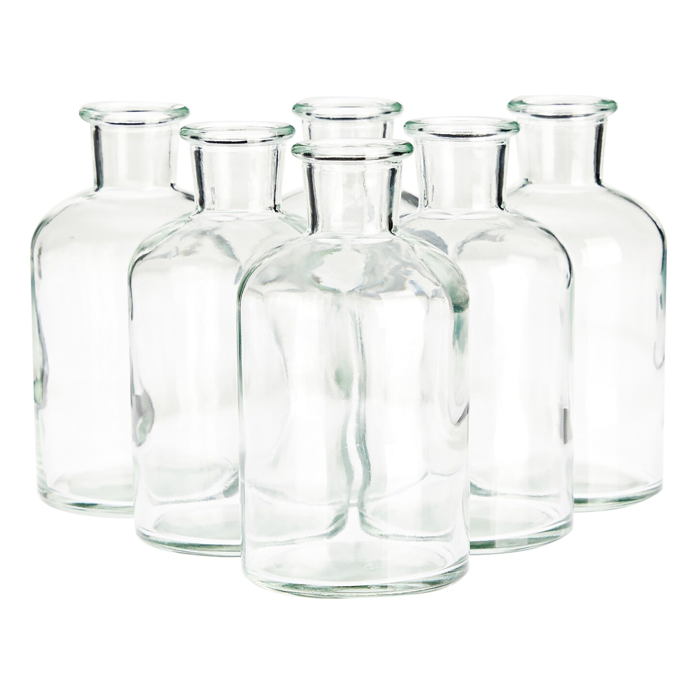 6 Pack Small Glass Decorative Bottles, Vintage Style Clear Bud Vases for Flowers (2.5 x 4.8 In)