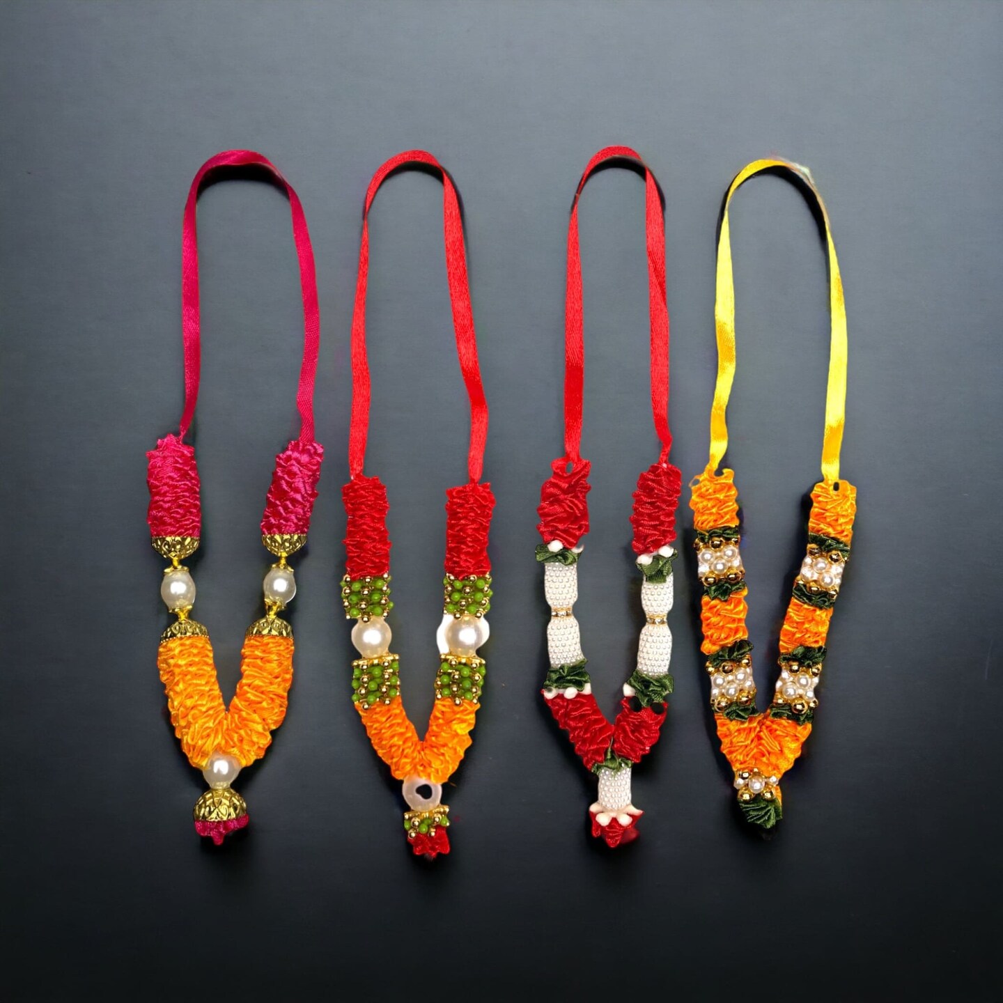 Set Of 4 ( 4 Inches) Mini Idol Mala, Makhamali Bhagwan Haar