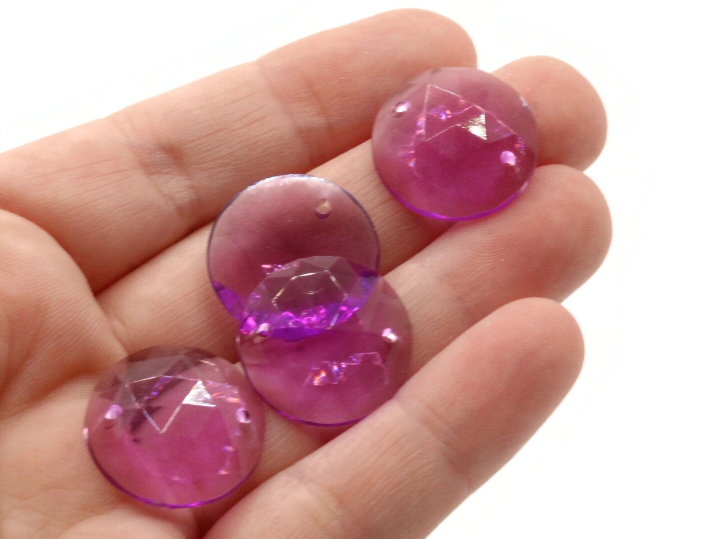 12 19mm Faceted Round Purple  Vintage West Germany Plastic Sew On Cabochons