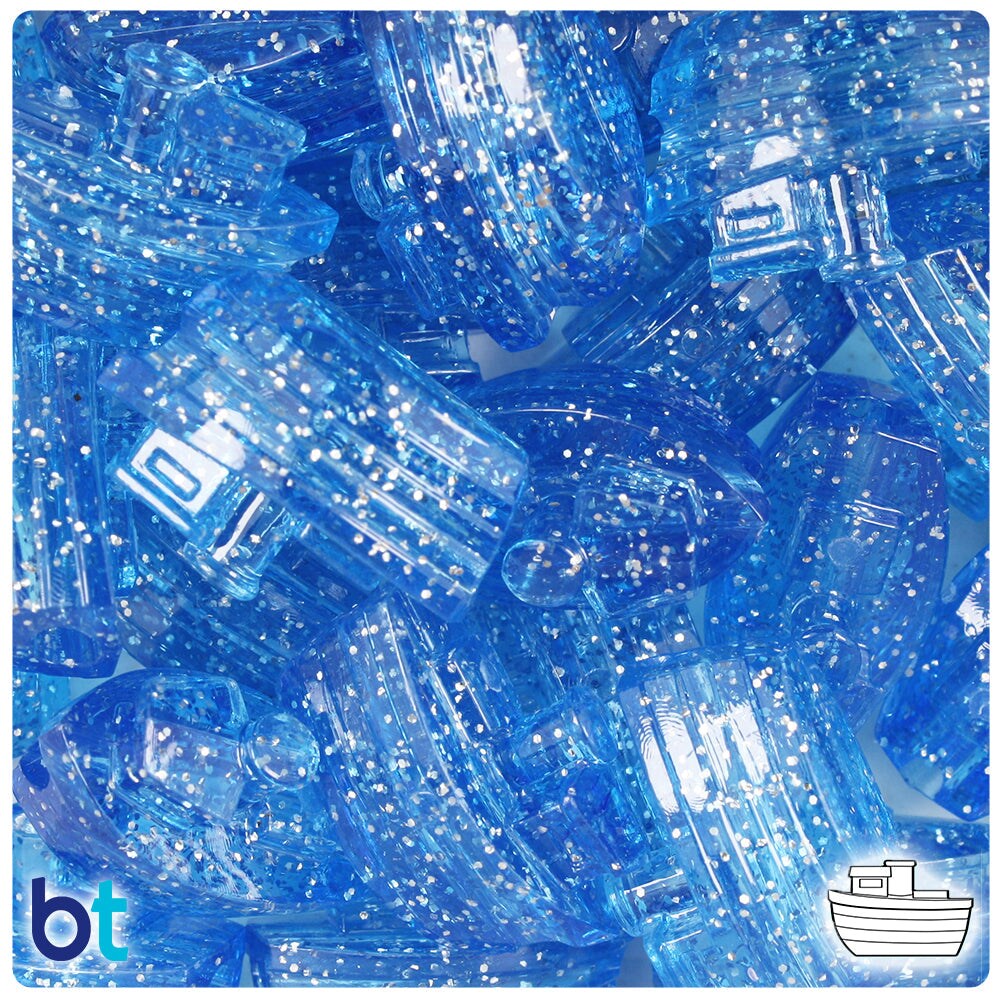 BeadTin Light Sapphire Sparkle 25mm Boat Plastic Pony Beads (24pcs)