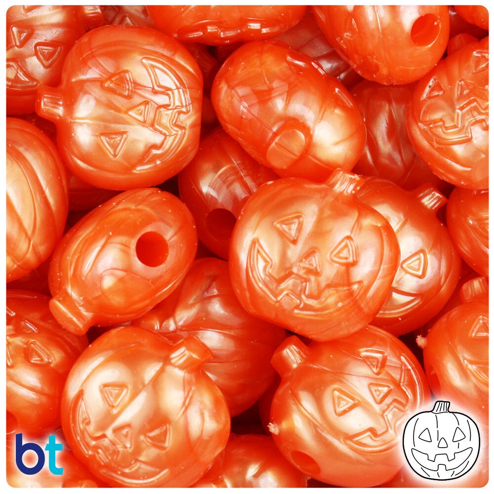 BeadTin Orange Pearl 20mm Jack O Lantern Plastic Pony Beads (24pcs)