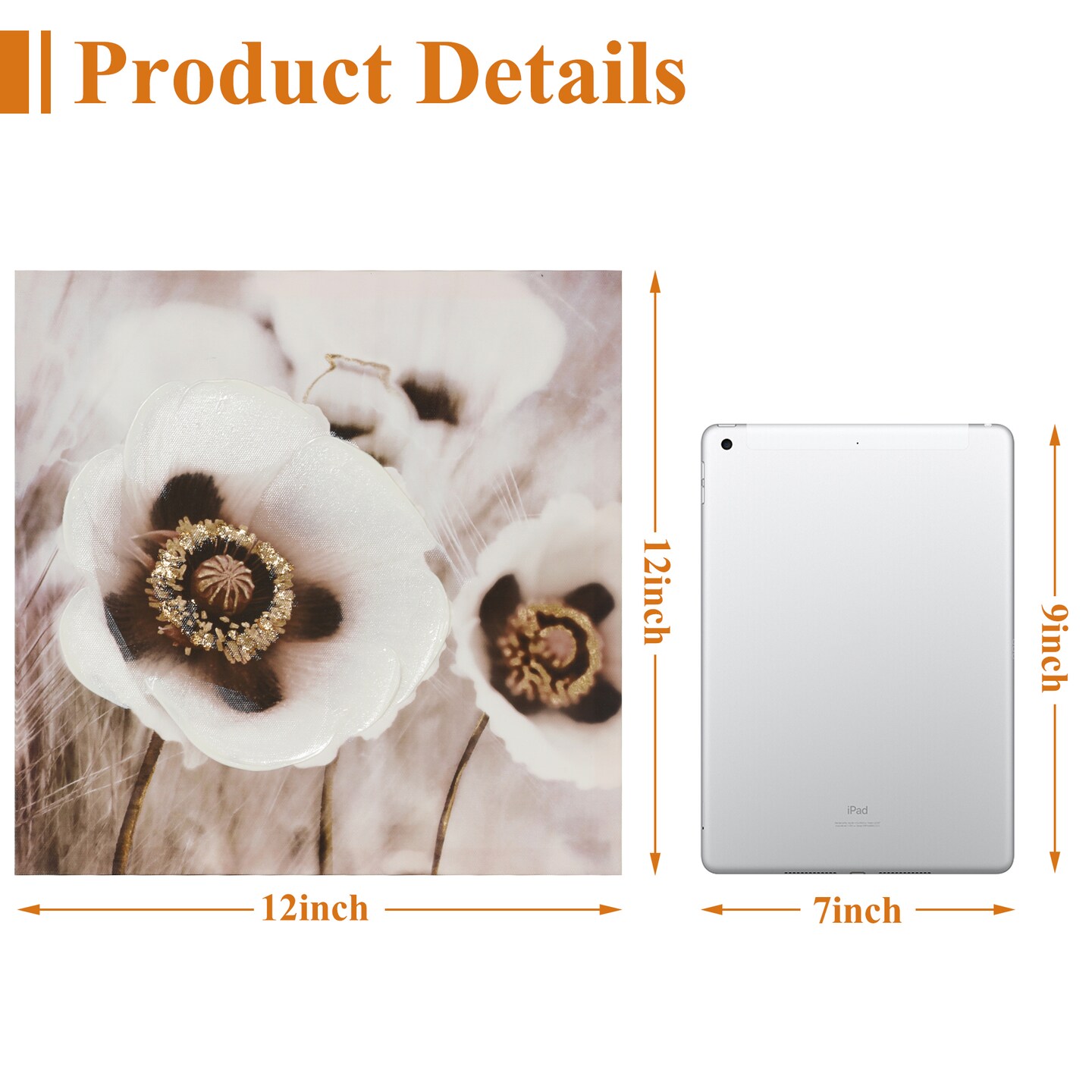 12&#x22;x12&#x22; Brown Flowers Wall Decor Canvas Wall Art 3 Piece Framed Wall Art