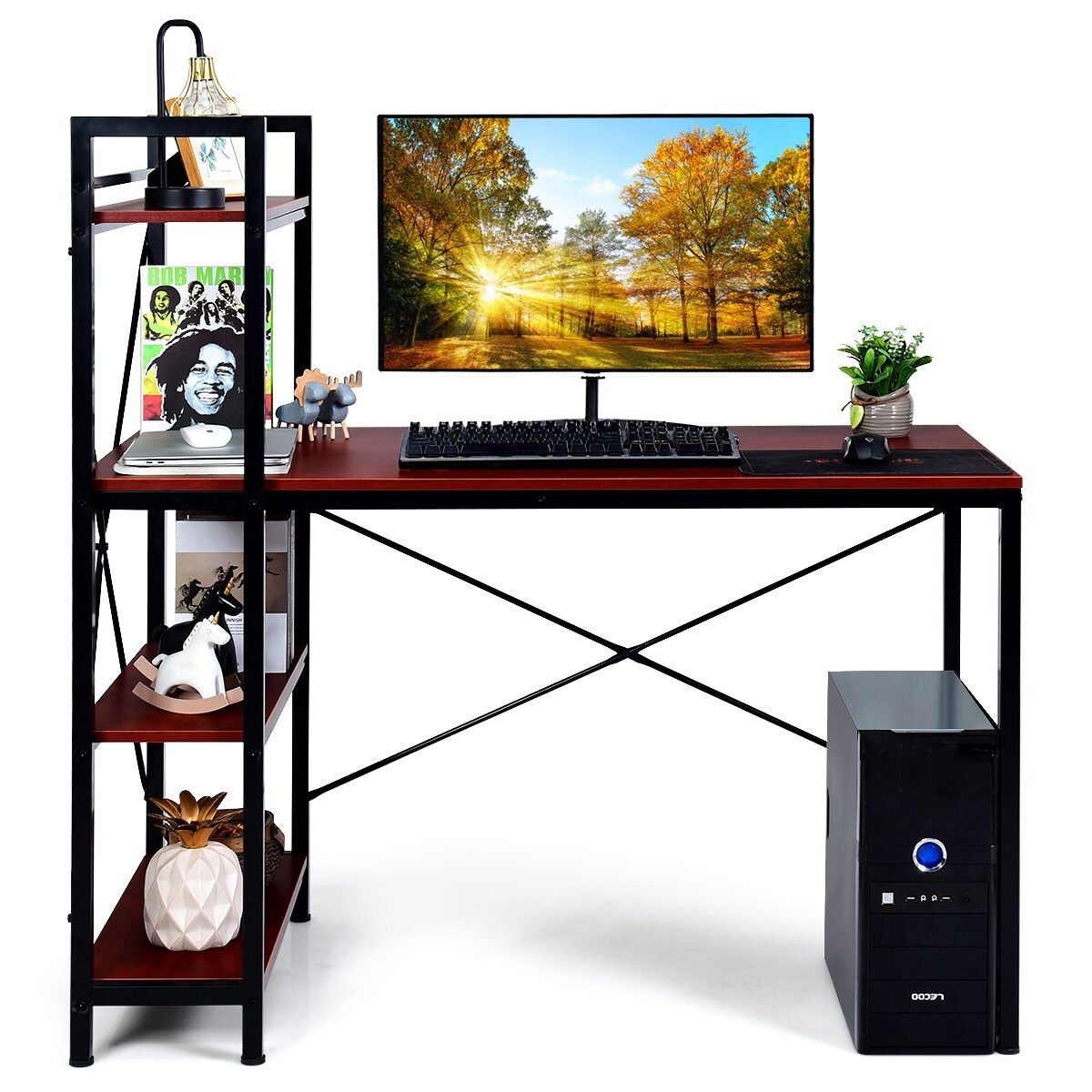 Costway 47.5&#x27;&#x27; Compact Computer Desk With 4-Tier Storage Bookshelves for Home Office