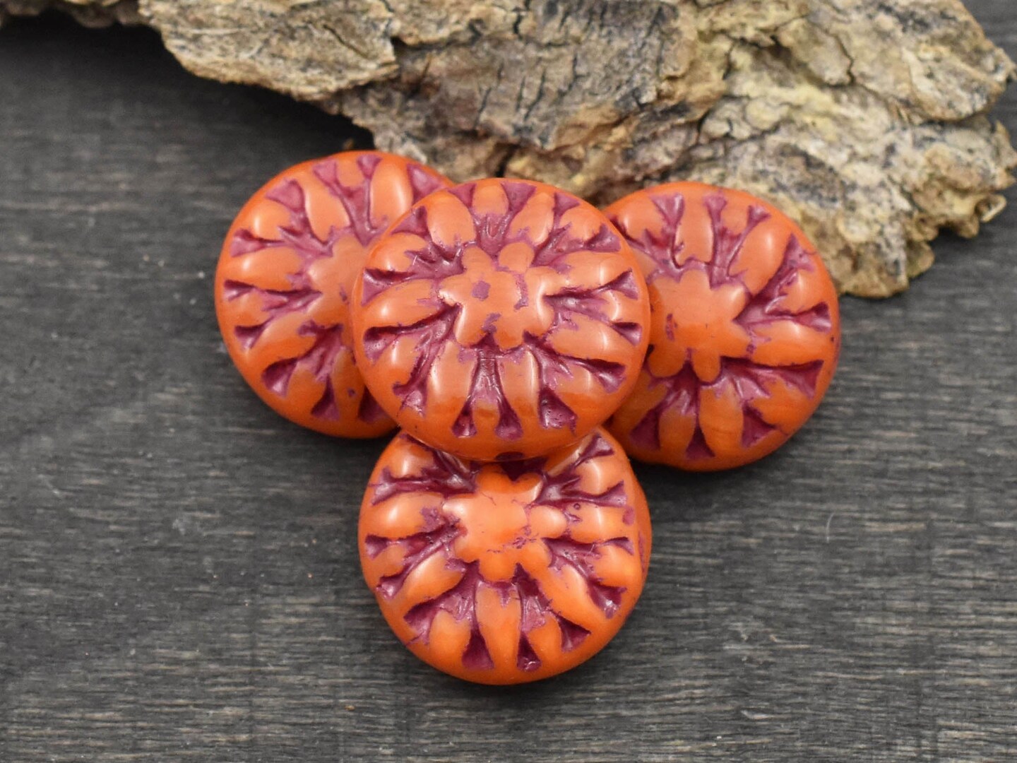 *6* 14mm Pink Washed Orange Dahlia Coin Beads