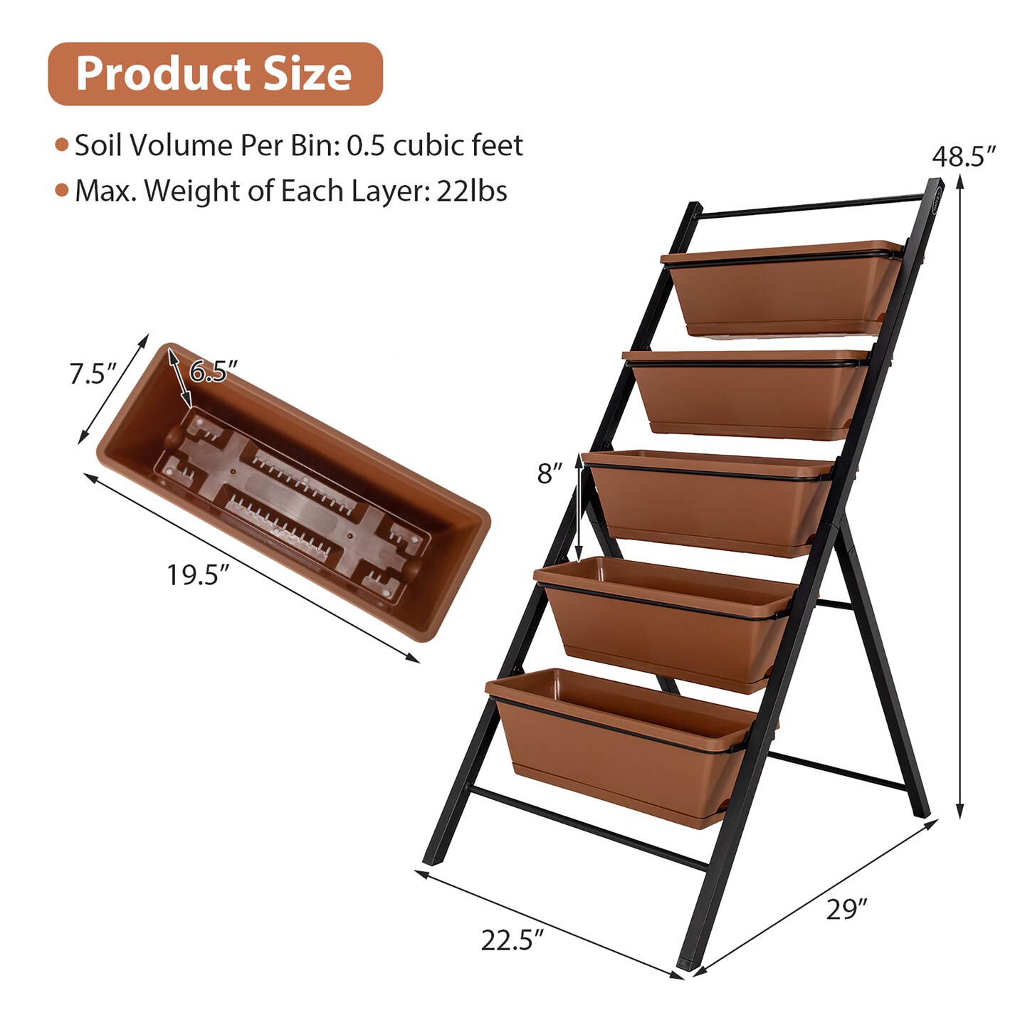 Costway 5-tier Vertical Garden Planter Box Elevated Raised Bed w/5 Container