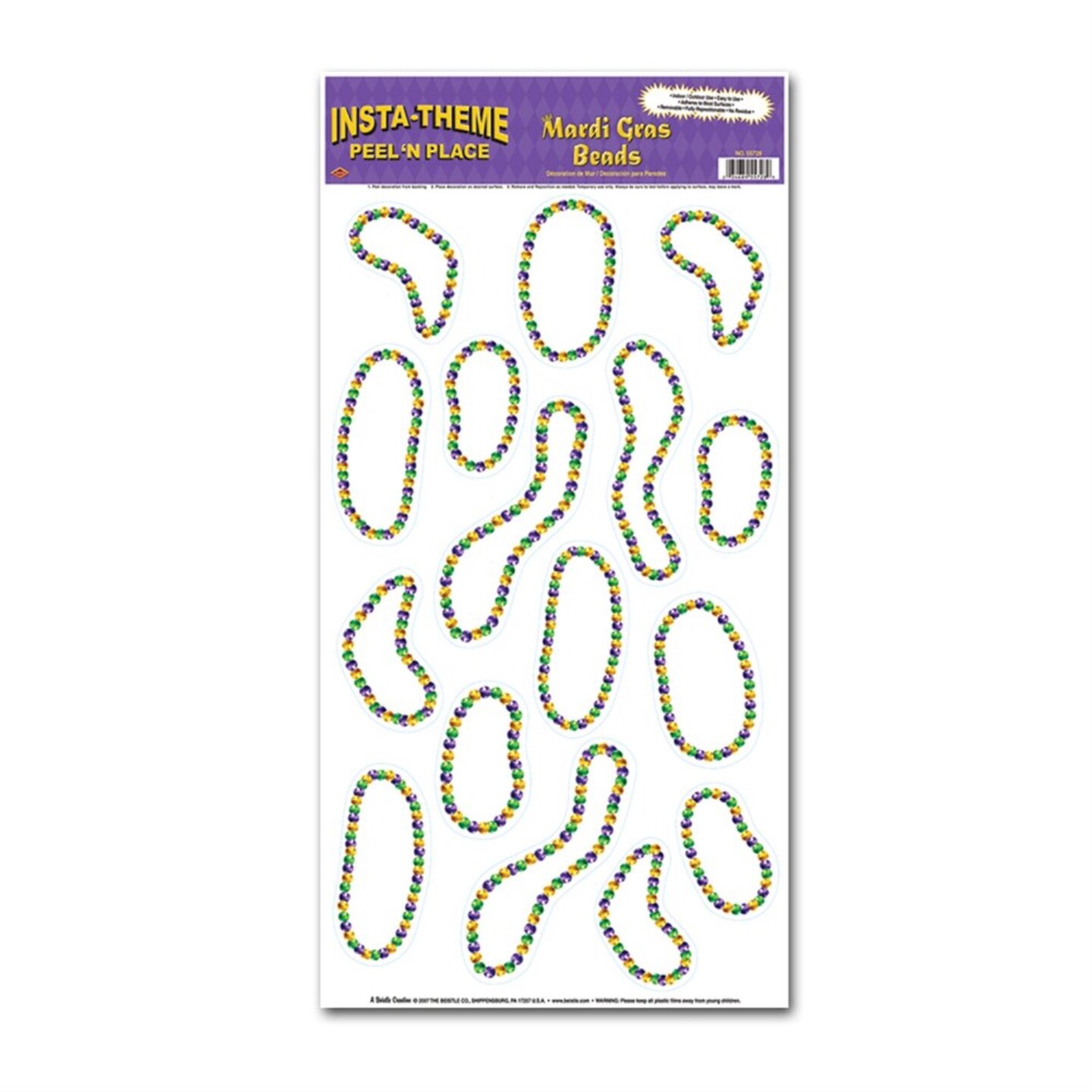 Mardi Gras Beads Peel &#x27;N Place (Pack of 12)