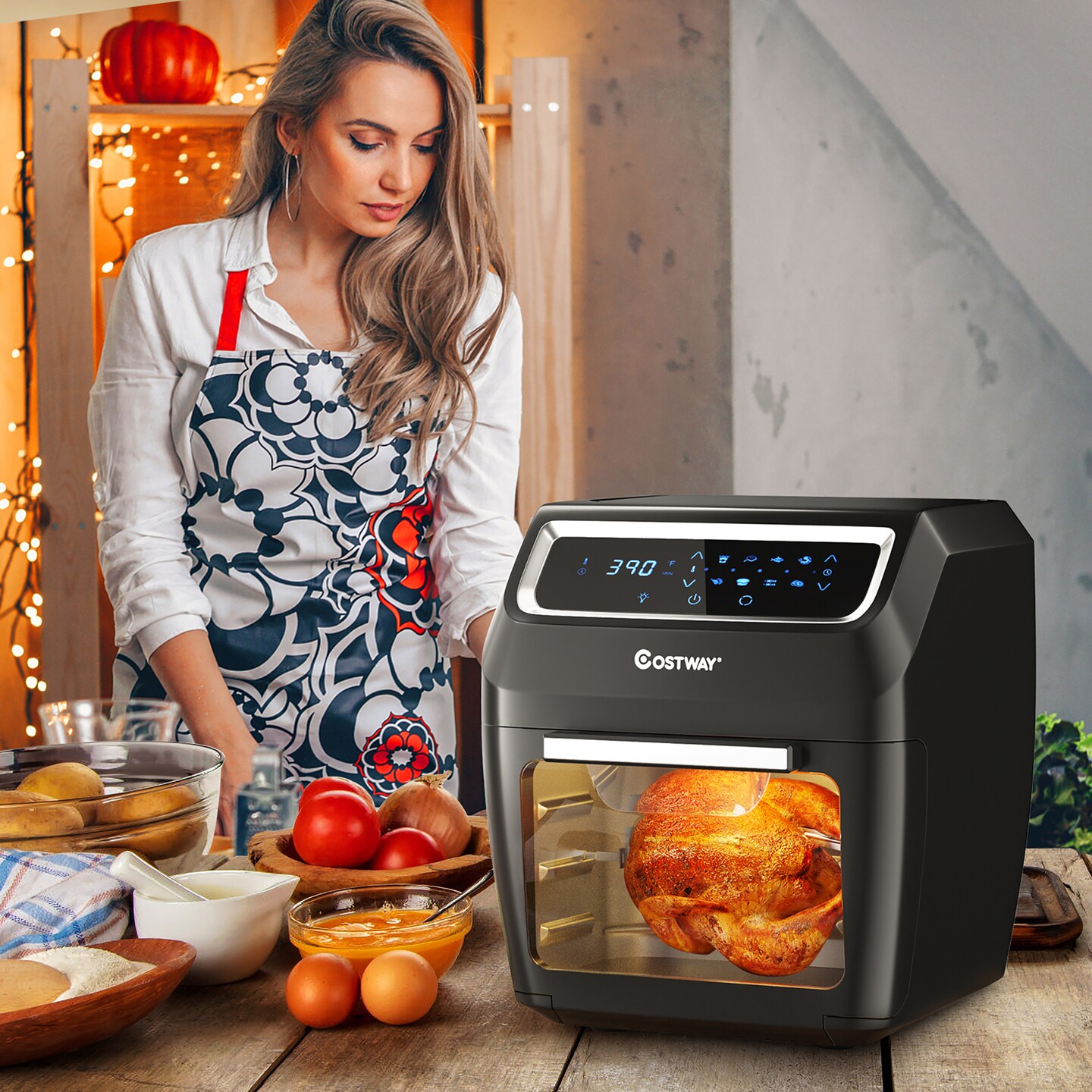 Costway 1700W Electric Air Fryer Oven 8-In-1 Rotisserie Dehydrator w/Accessories Black