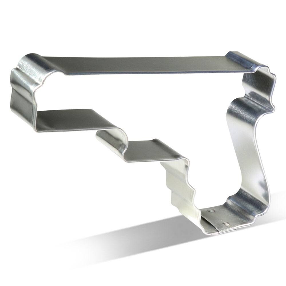 Hand Gun Cookie Cutter 4 in B1591, CookieCutter.com, Tin Plated Steel, Handmade in the USA