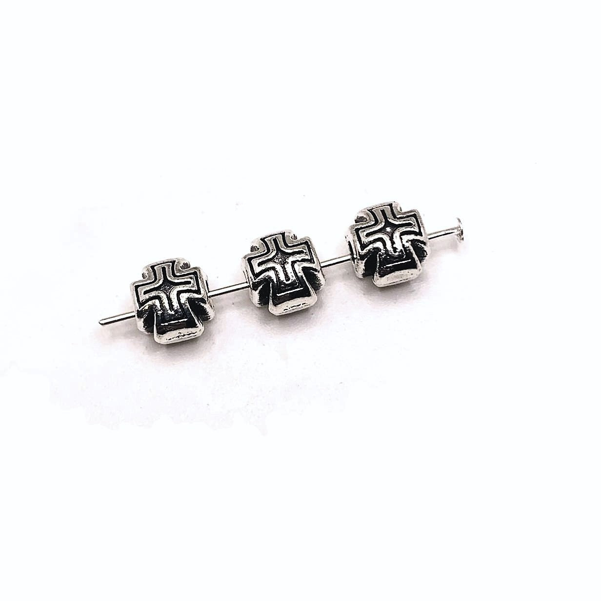 4, 20 or 50 Pieces: Silver Iron Cross Spacer Charm Beads - Double Sided