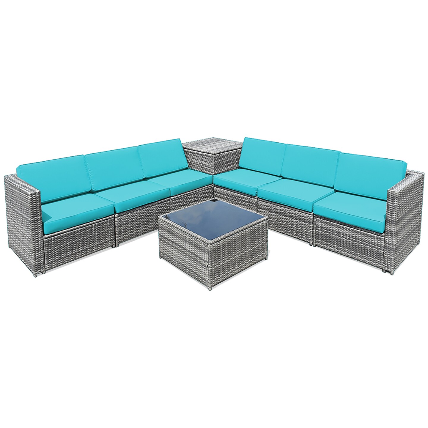 Costway 8 PCS Wicker Sofa Rattan Furniture Set Patio Furniture w/ Storage Table White\ Black\Turquoise\Red