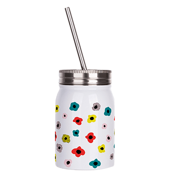 17oz Stainless Steel Mason Jar with Lid and Straw (White)