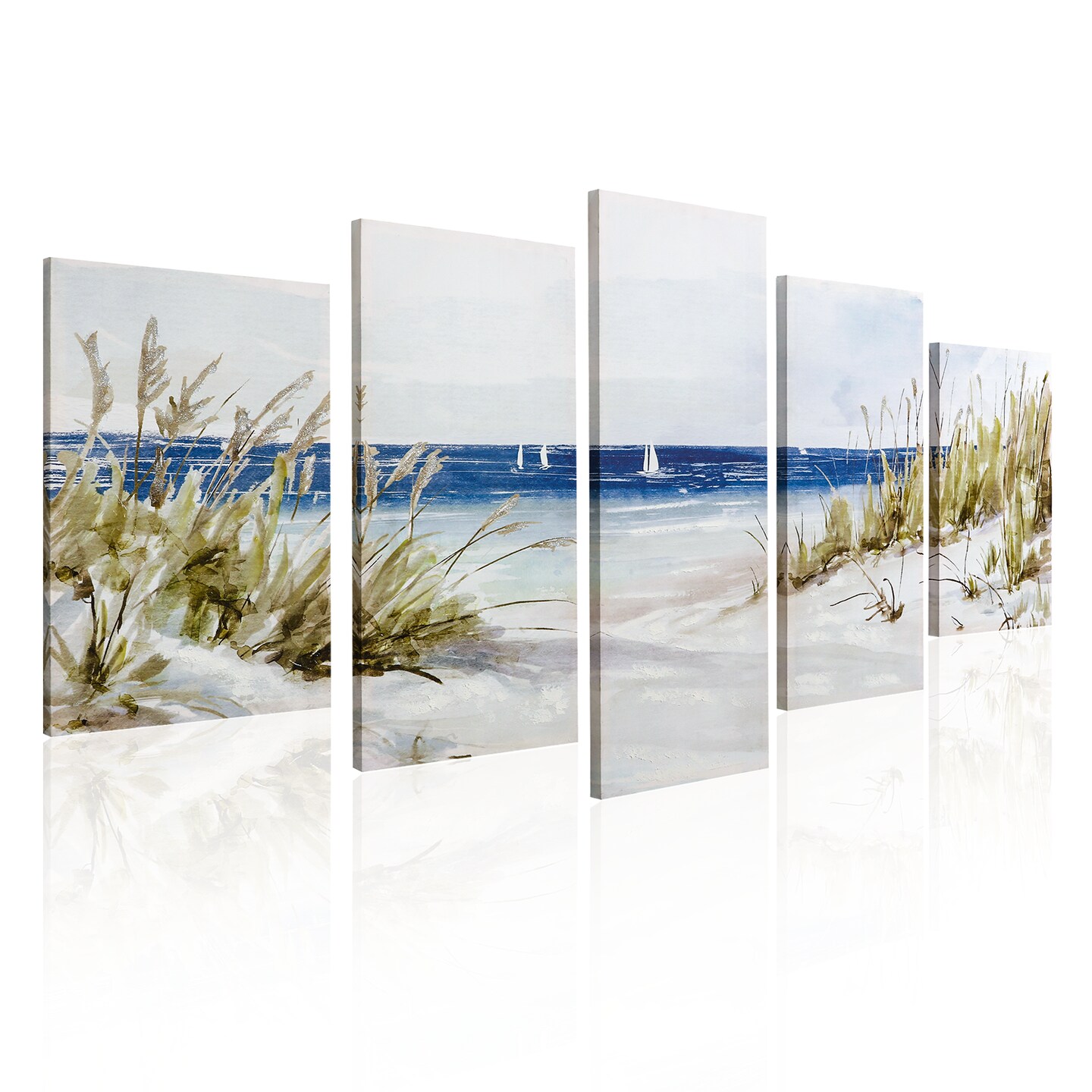 Ocean Beach Pictures Wall Decor Canvas Wall Art 5 Piece Framed