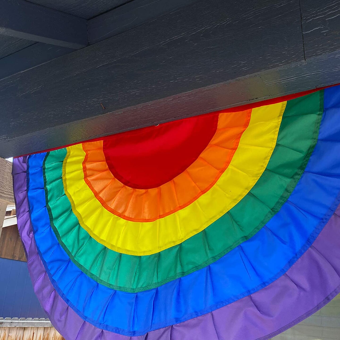 In the Breeze 3706 - Rainbow Ruffle Bunting - Outdoor Rainbow Decoration