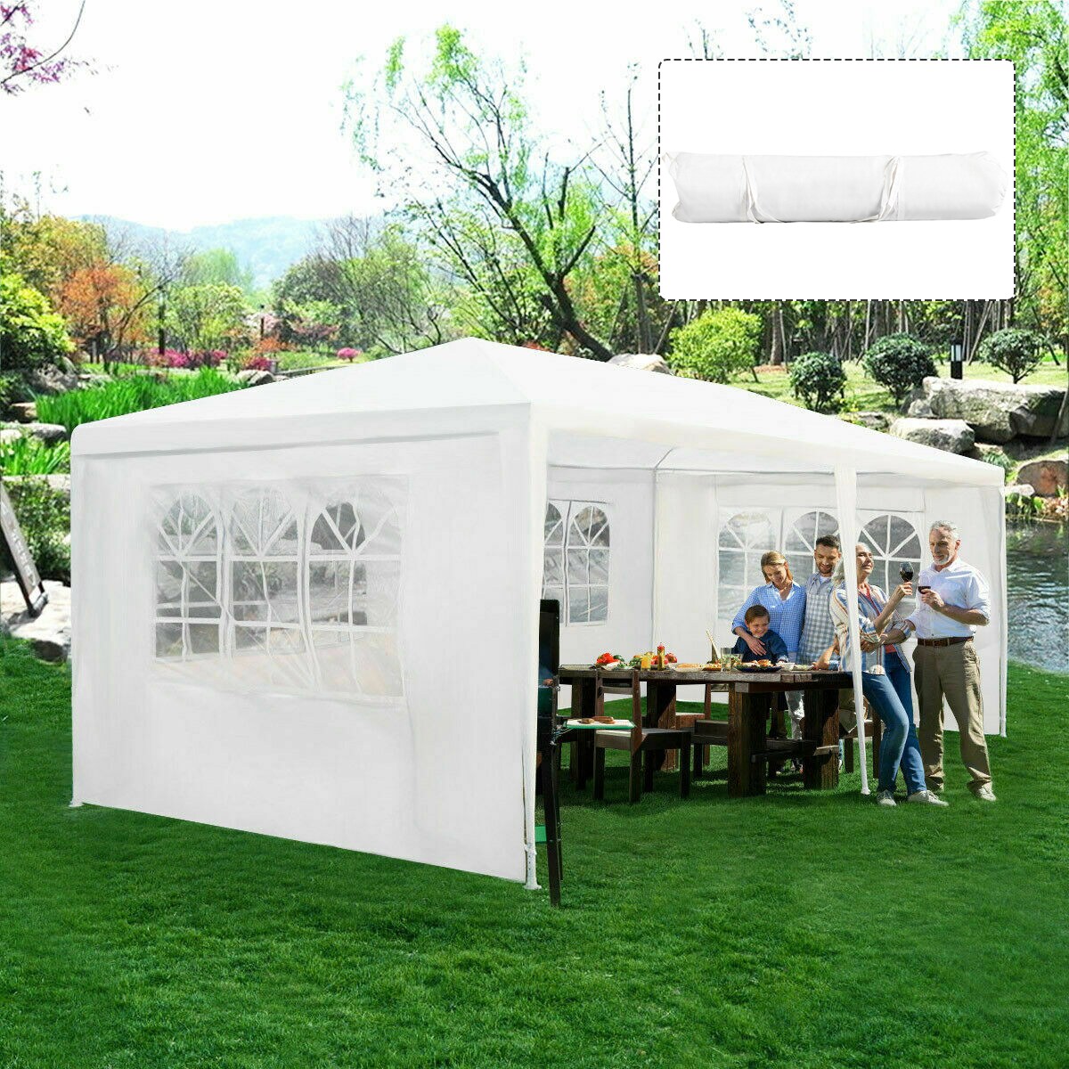Costway 10&#x27;x20&#x27; Canopy Tent Heavy Duty Wedding Party Tent 4 Sidewalls W/Carry Bag