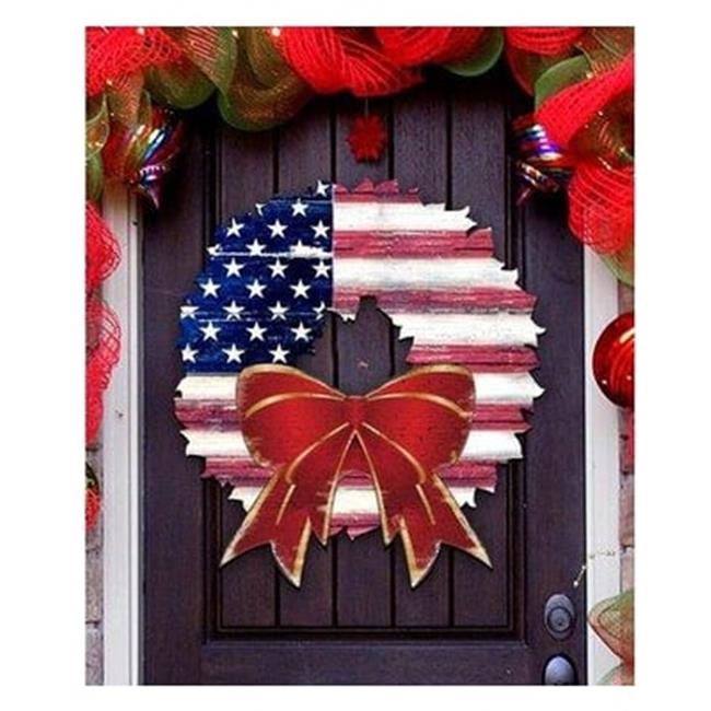 G.DeBrekht American Flag Wreath Wooden Ornament Set of 2
