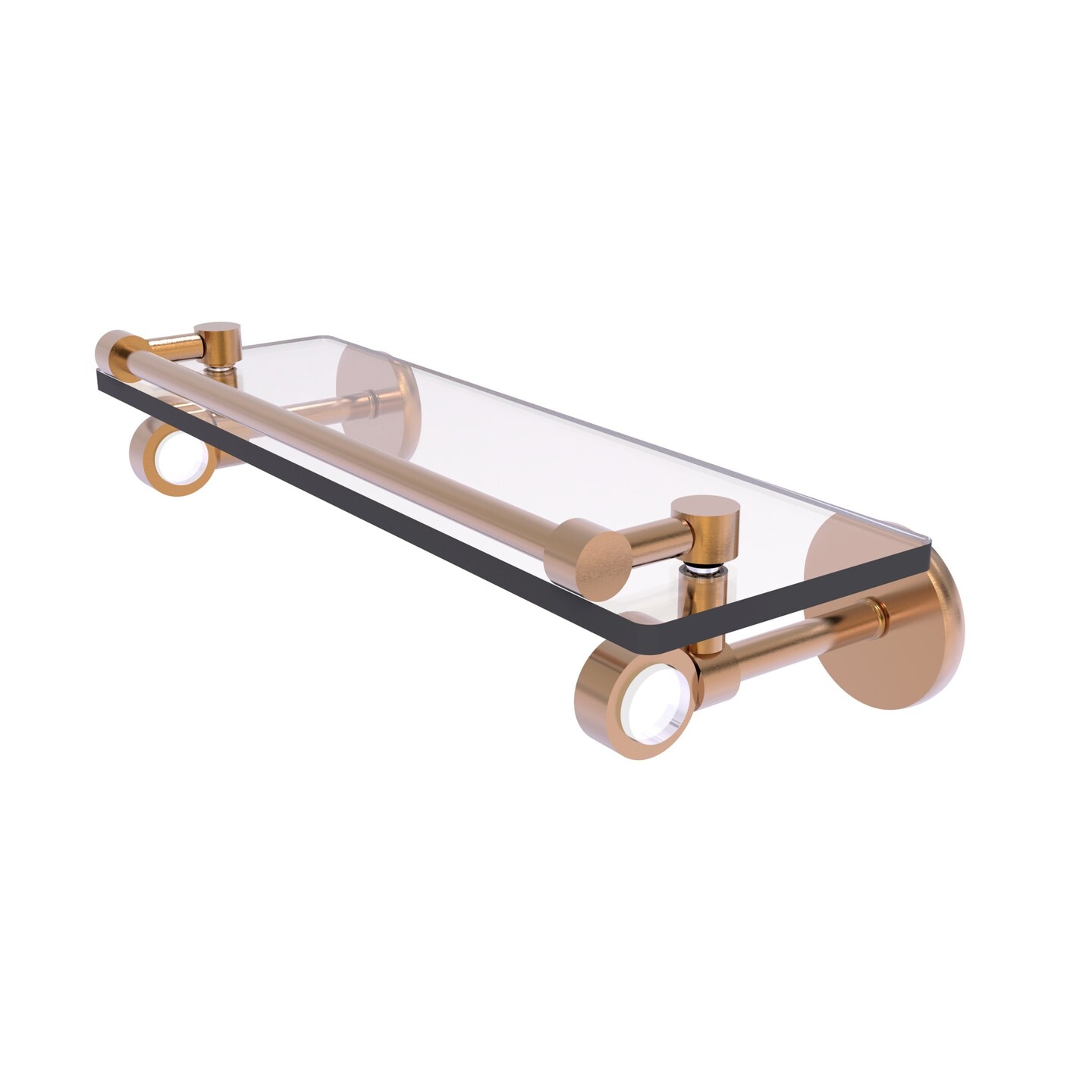 Clearview Collection 16 Inch Glass Shelf With Gallery Rail - Brushed Bronze