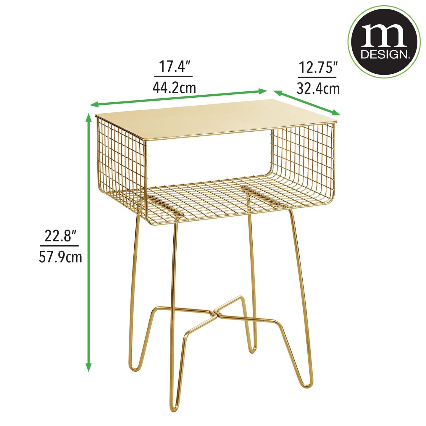 mDesign Steel Side/End Table Nightstand with Storage Shelf Basket