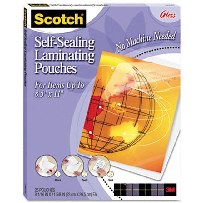 3M  Self-Sealing Laminating Sheets  9.6 mils  8-1/2 x 11  25/Pk