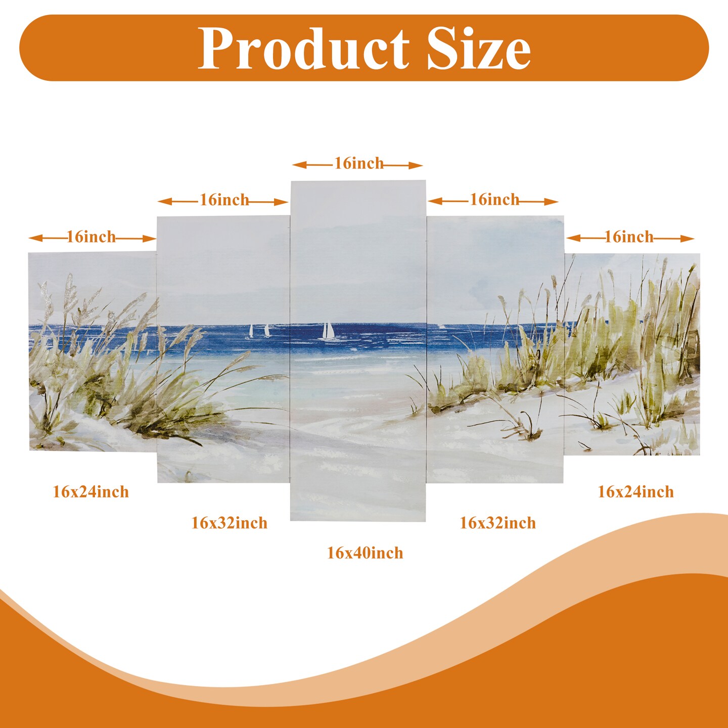 16&#x22;x40&#x22; Ocean Beach Pictures Wall Decor Canvas Wall Art 5 Piece Framed Wall Art