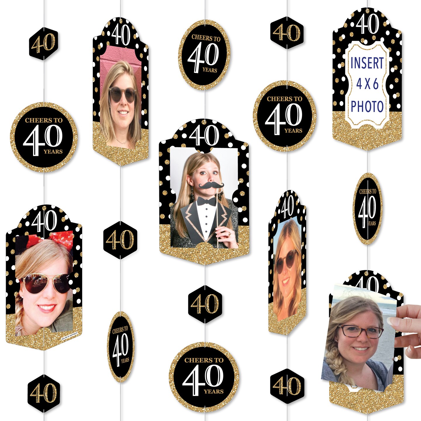 Big Dot of Happiness Adult 40th Birthday - Gold - Birthday Party Vertical Photo Garland 35 Pieces