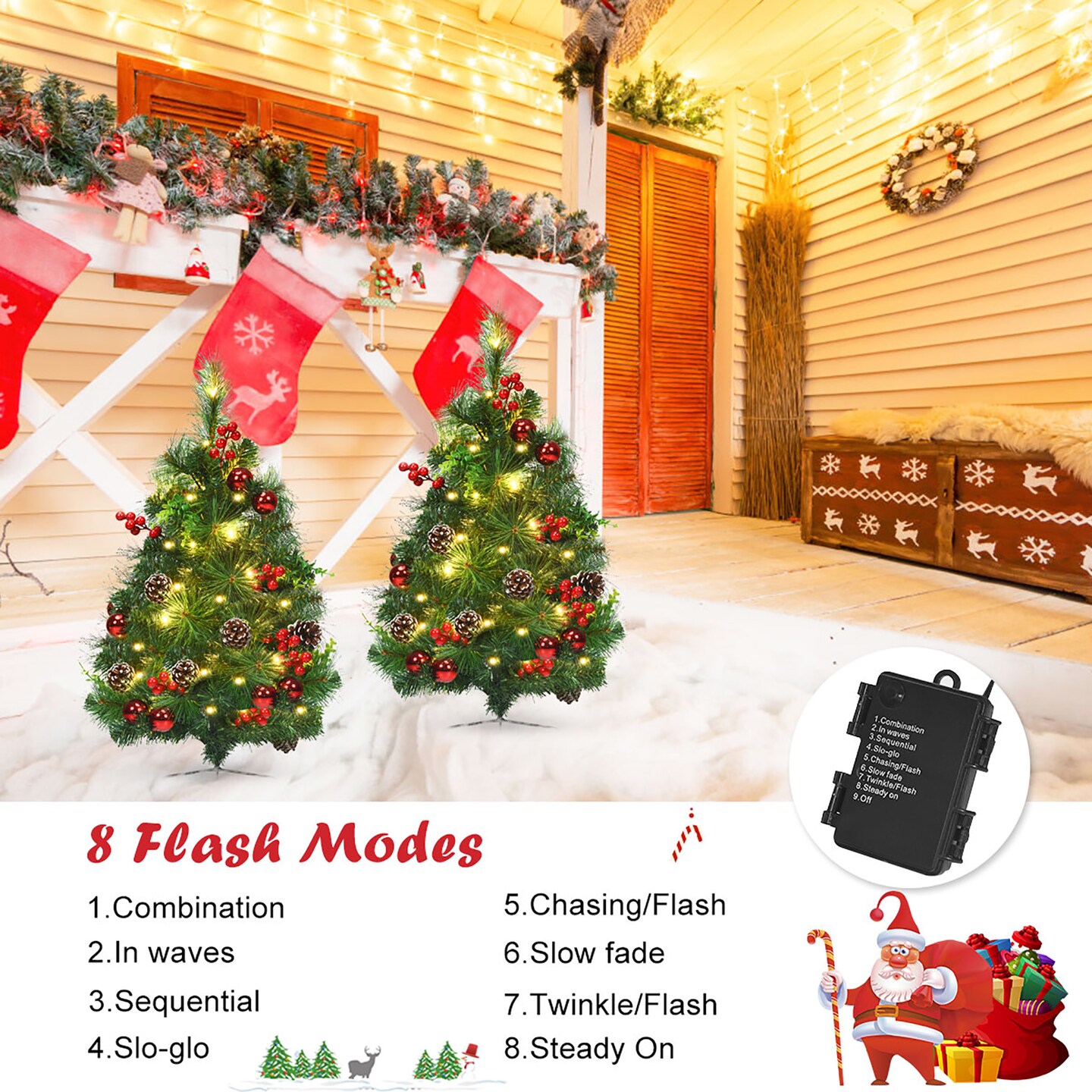 Costway Set of 2 Pre-lit Christmas Trees 24in Battery Powered Pathway Outdoor Decoration