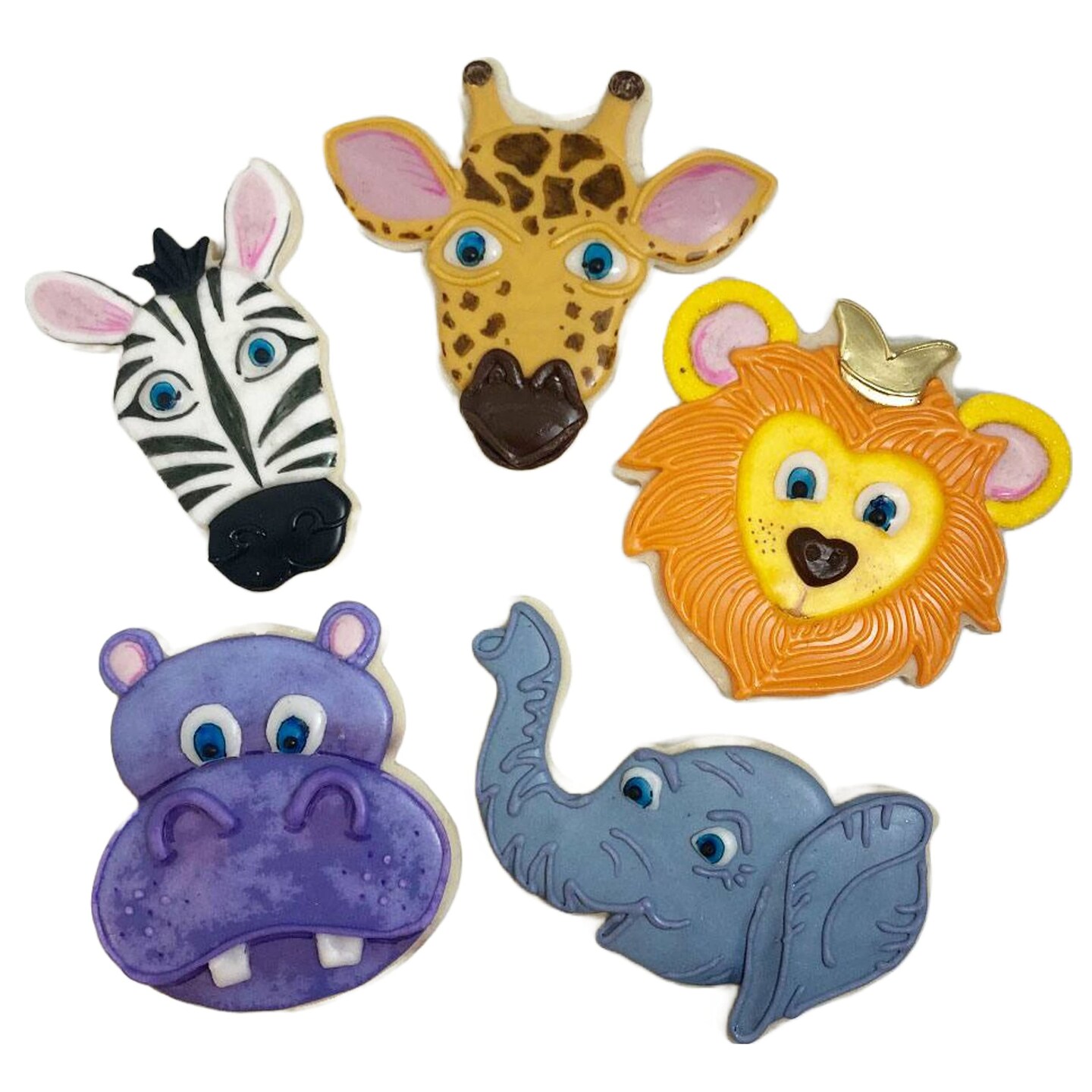 Jungle Safari Animal Faces Cookie Cutter 5 Pc Set, CookieCutter.com, Tin Plated Steel, Handmade in the USA
