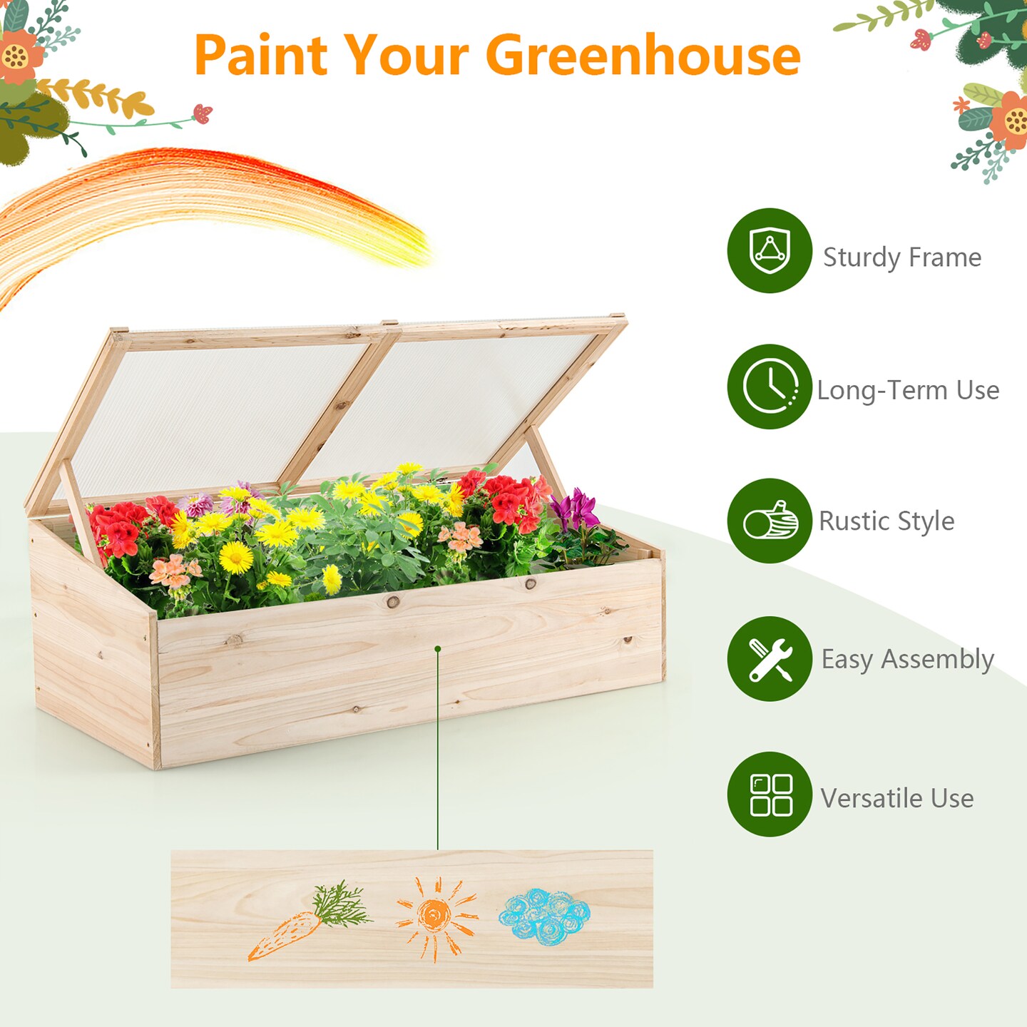 Costway 48'' Wood Raised Garden Bed w/Tool Hook Elevated Planter Stand w/Funnel Design