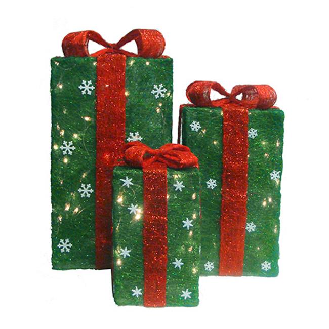 Northlight Tall Green Sisal Gift Boxes Lighted Christmas Yard