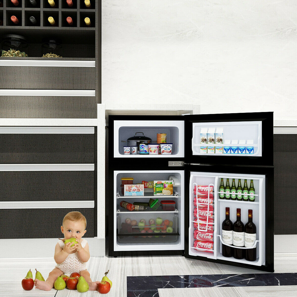 Costway Refrigerator Small Freezer Cooler Fridge Compact 3.2 cu ft. Unit