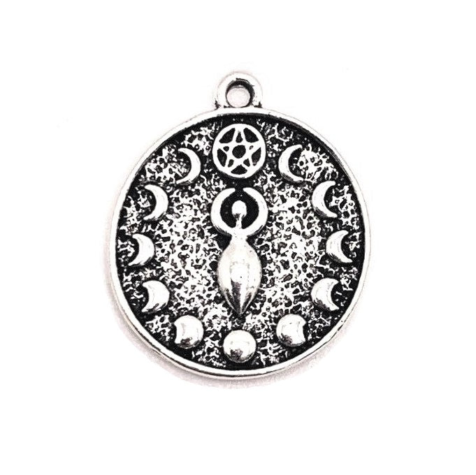 1, 4, 20 or 50 Pieces: Antique Silver Goddess Pendant Charm with Moon Phases  - 1, 4, 20 or 50 Pieces