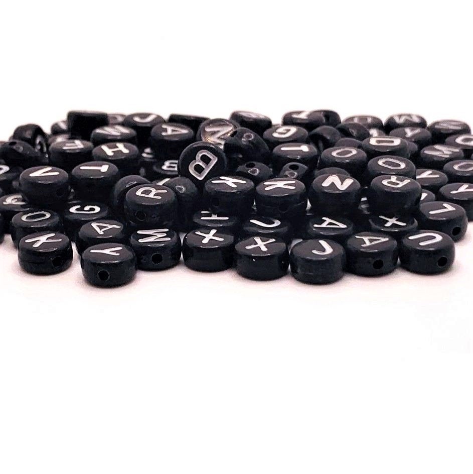200 Pieces: Round Black and White Alphabet Beads